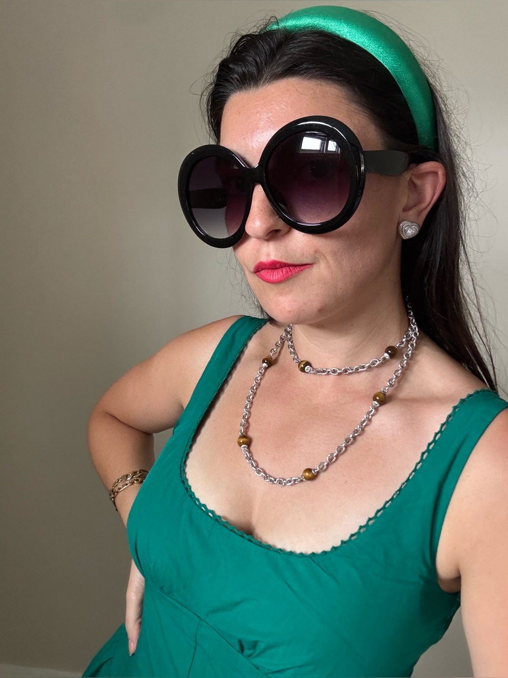 Judith Ripka Sterling silver link chain and tiger eye bead necklace